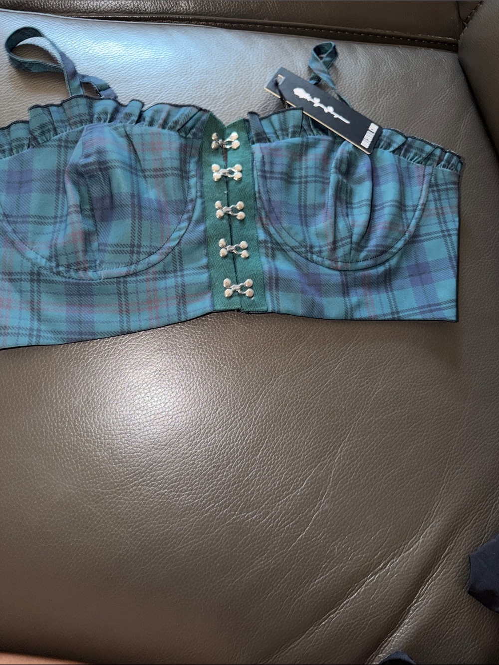 Dolls Kill—Poster Girl Plaid Bustier Crop Top in Green